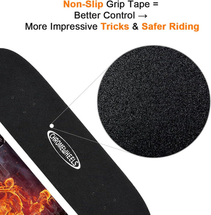 31 inch Skateboard Double Kick Skate Board Cruiser Longboard 8 Layer Maple Deck Skateboards for Kids and Beginners