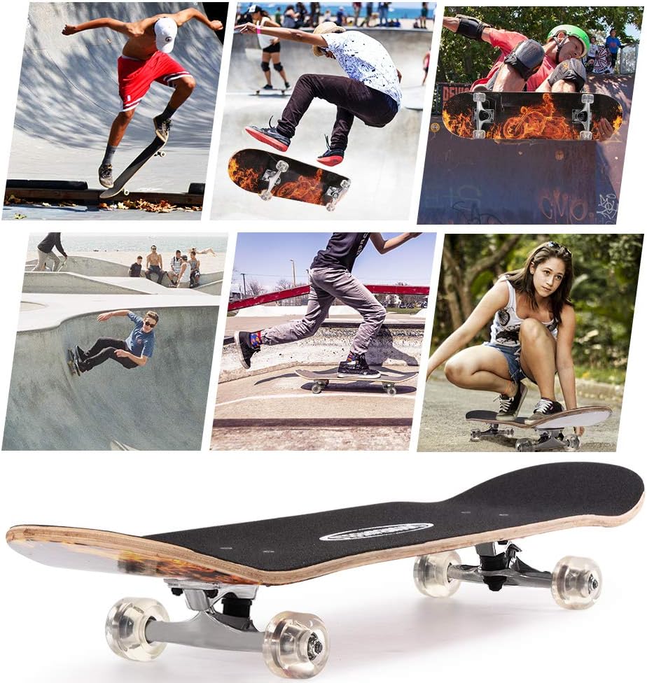 31 inch Skateboard Double Kick Skate Board Cruiser Longboard 8 Layer Maple Deck Skateboards for Kids and Beginners