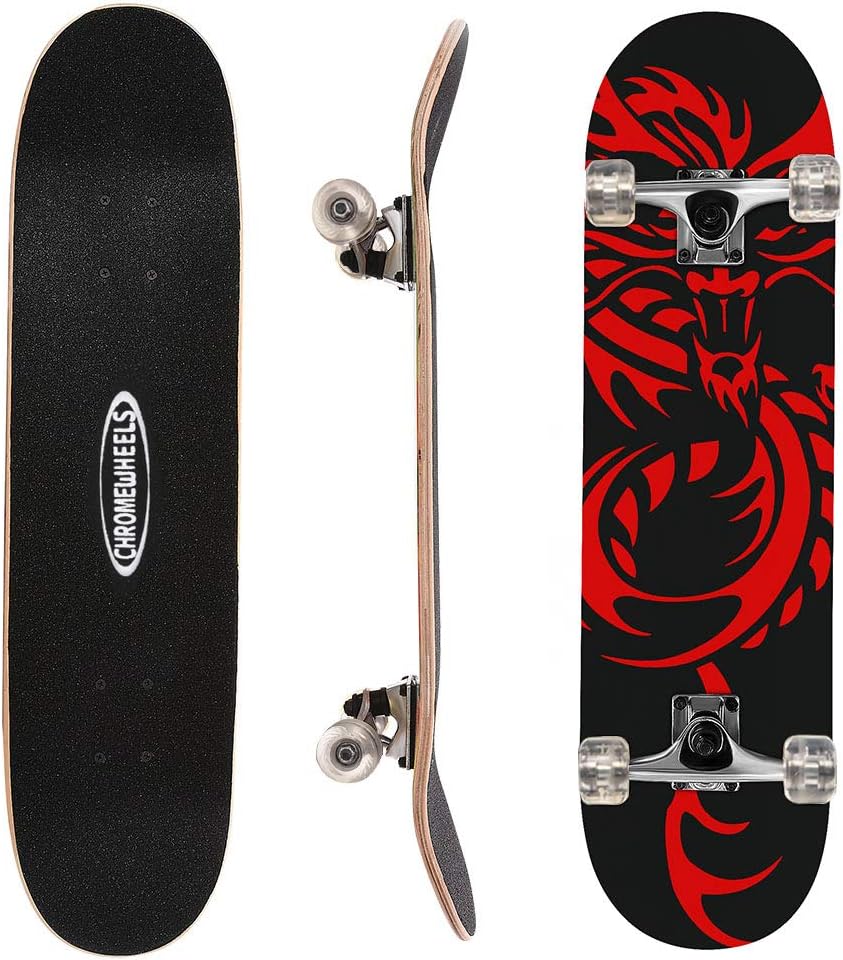 31 inch Skateboard Double Kick Skate Board Cruiser Longboard 8 Layer Maple Deck Skateboards for Kids and Beginners
