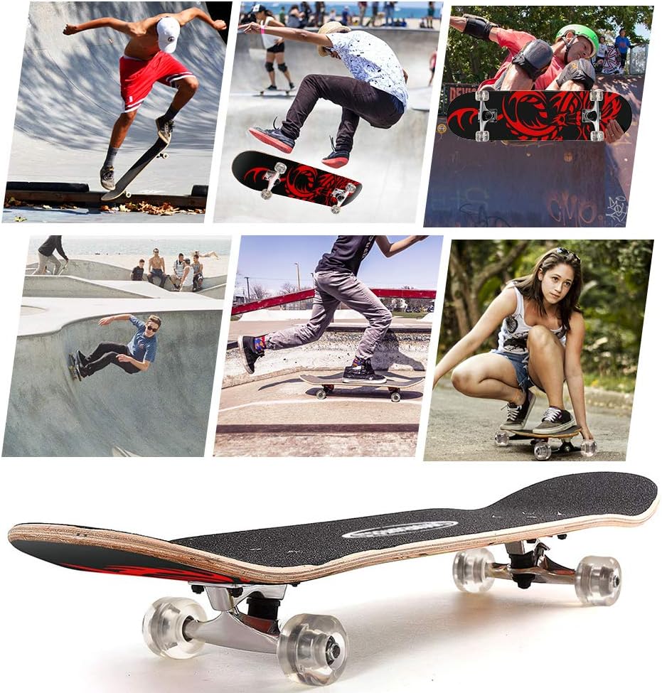 31 inch Skateboard Double Kick Skate Board Cruiser Longboard 8 Layer Maple Deck Skateboards for Kids and Beginners