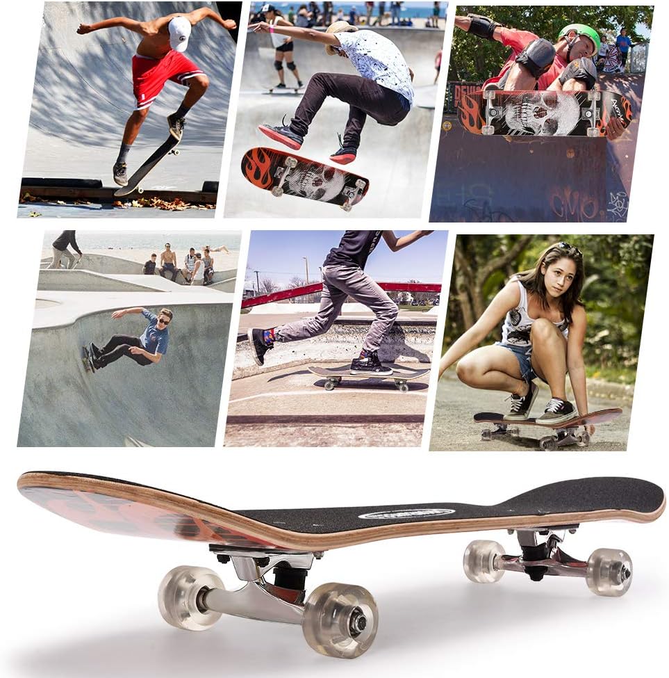 31 inch Skateboard Double Kick Skate Board Cruiser Longboard 8 Layer Maple Deck Skateboards for Kids and Beginners