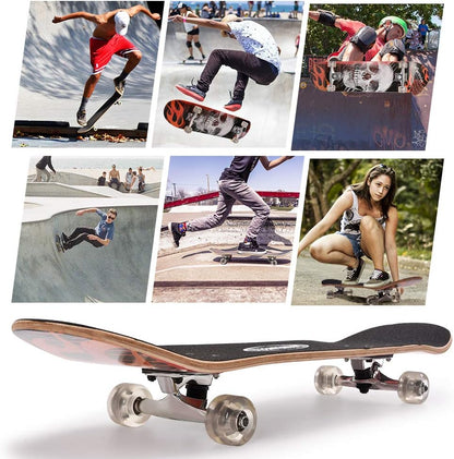 31 inch Skateboard Double Kick Skate Board Cruiser Longboard 8 Layer Maple Deck Skateboards for Kids and Beginners