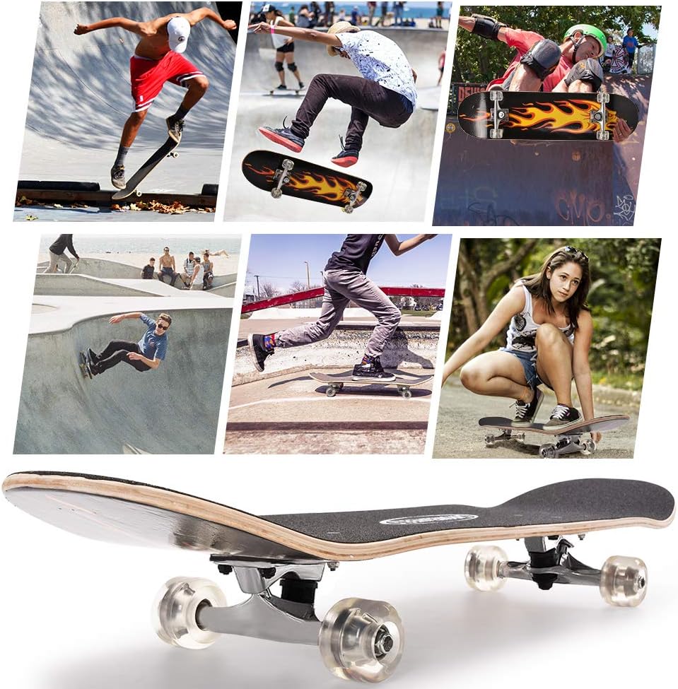 31 inch Skateboard Double Kick Skate Board Cruiser Longboard 8 Layer Maple Deck Skateboards for Kids and Beginners