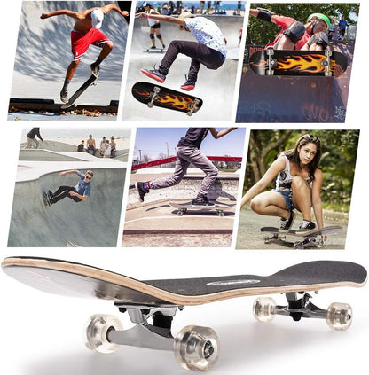 31 inch Skateboard Double Kick Skate Board Cruiser Longboard 8 Layer Maple Deck Skateboards for Kids and Beginners