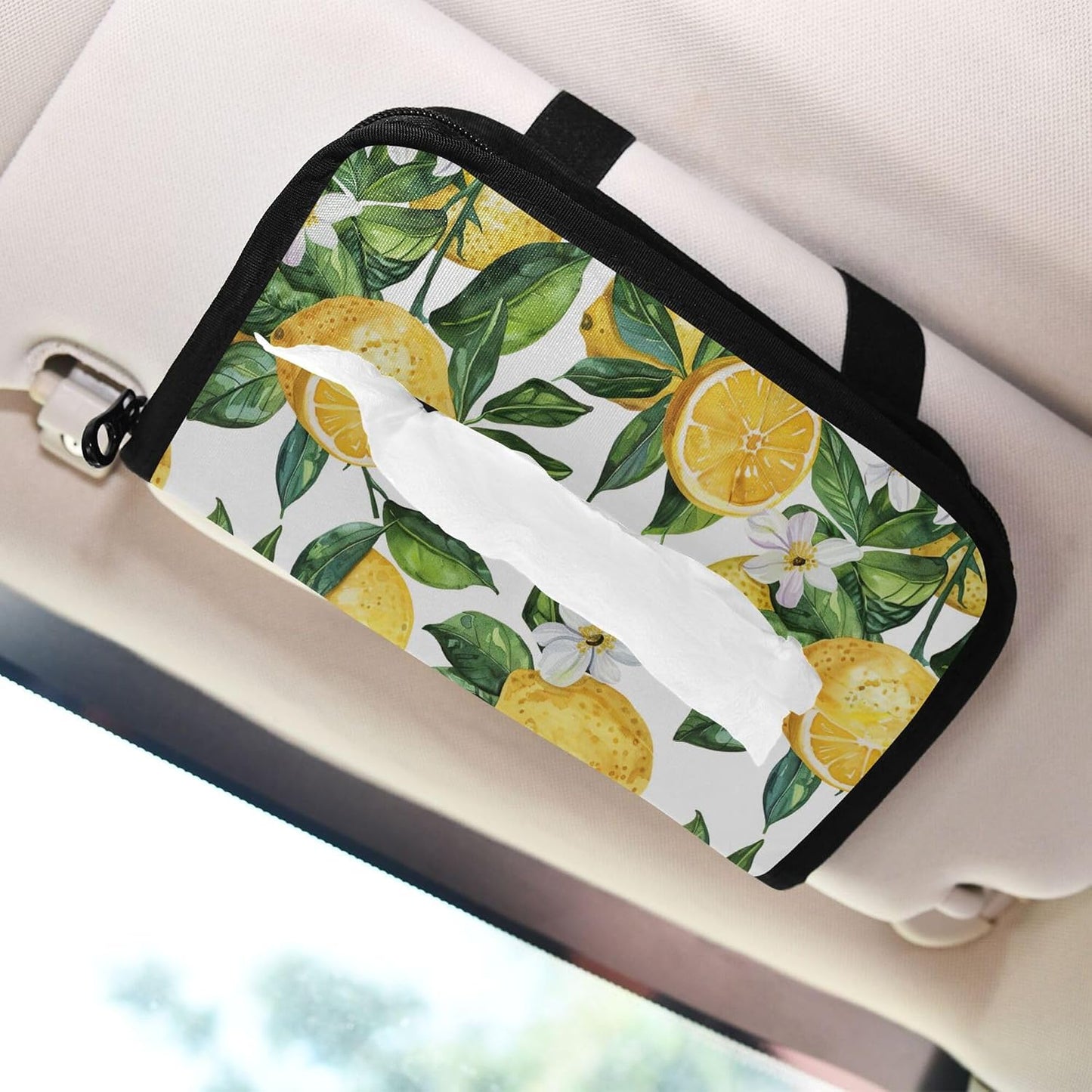 Yellow Lemon Car Tissue Holder, Car Tissue Box Sun Visor Napkin Holder Rectangular Car Mask Dispenser Vehicle Tissue Box for Universal Auto