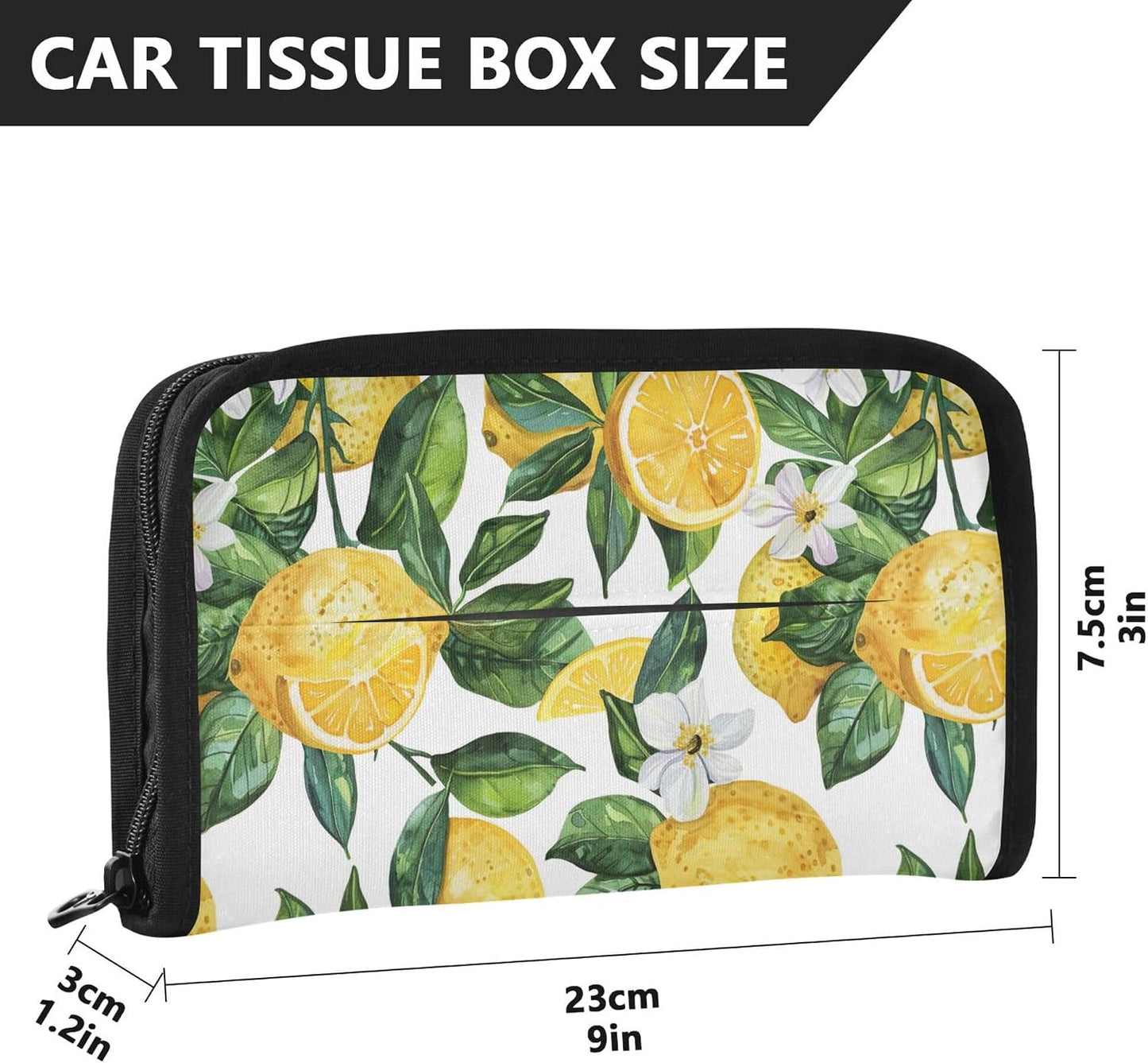 Yellow Lemon Car Tissue Holder, Car Tissue Box Sun Visor Napkin Holder Rectangular Car Mask Dispenser Vehicle Tissue Box for Universal Auto