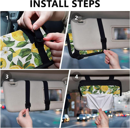 Yellow Lemon Car Tissue Holder, Car Tissue Box Sun Visor Napkin Holder Rectangular Car Mask Dispenser Vehicle Tissue Box for Universal Auto