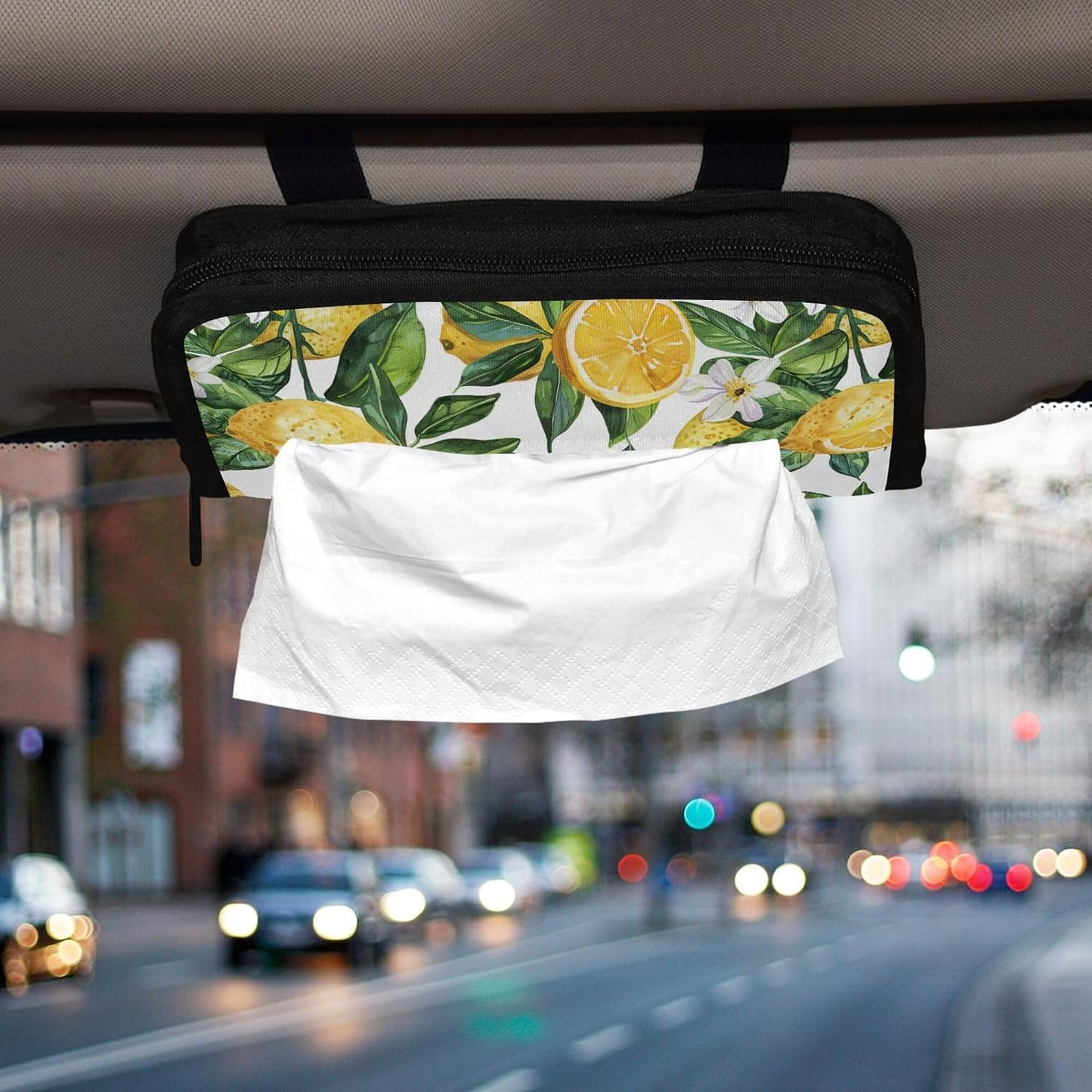 Yellow Lemon Car Tissue Holder, Car Tissue Box Sun Visor Napkin Holder Rectangular Car Mask Dispenser Vehicle Tissue Box for Universal Auto