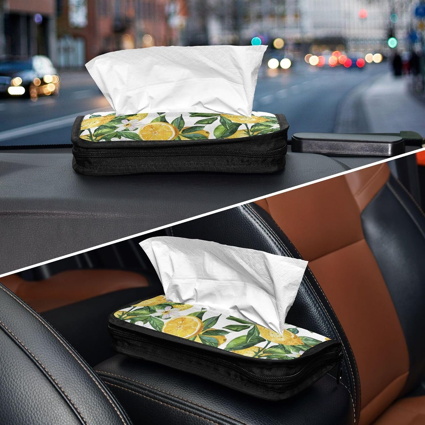 Yellow Lemon Car Tissue Holder, Car Tissue Box Sun Visor Napkin Holder Rectangular Car Mask Dispenser Vehicle Tissue Box for Universal Auto