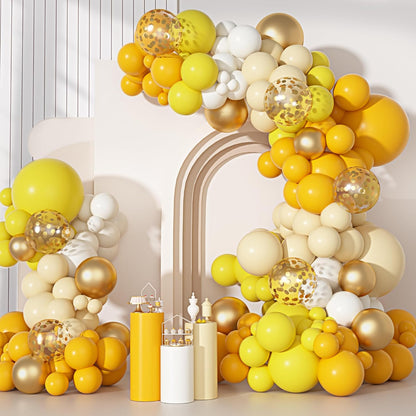 Yellow Gold Balloons Arch Garland Kit 18 12 10 5Inch | Different Sizes Mustard Pastel Yellow White Latex Metal Confetti Balloon for Sunflower Bee Baby Shower Birthday Party Decors