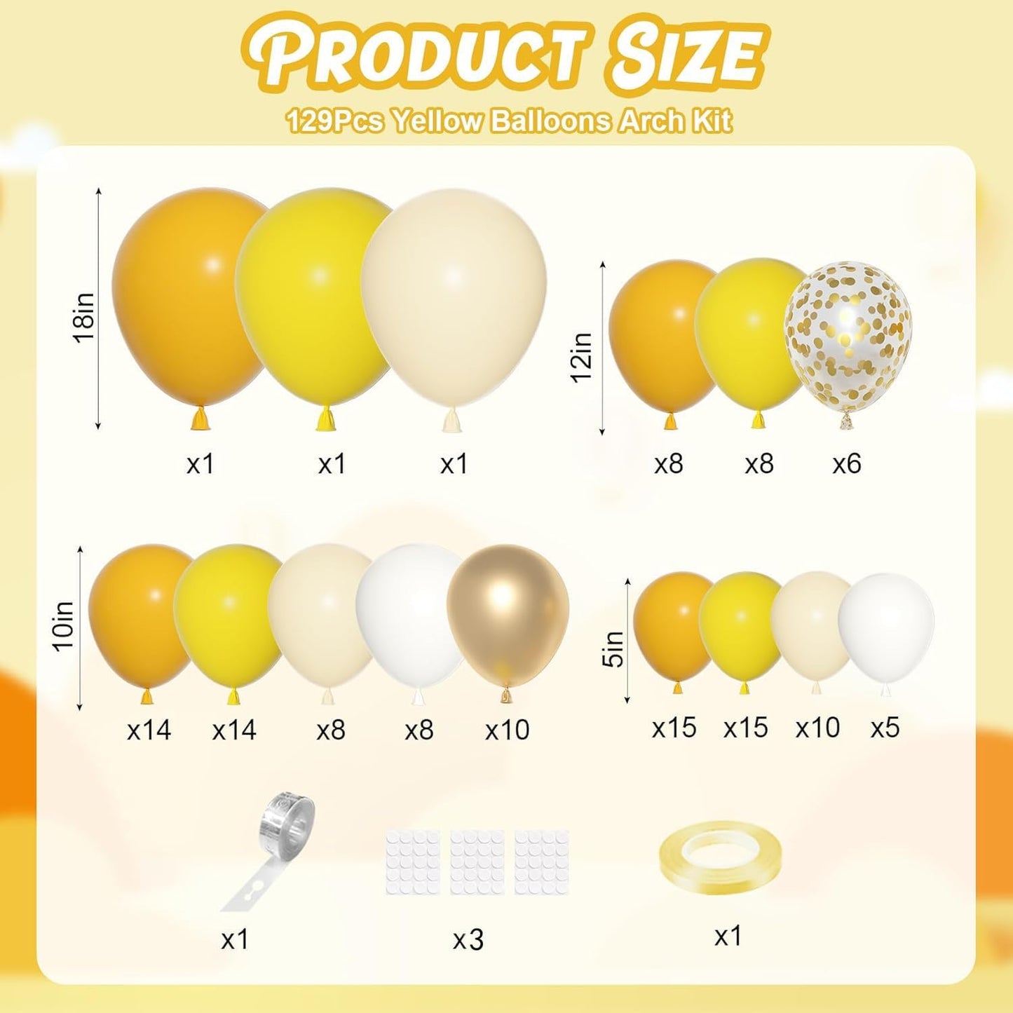 Yellow Gold Balloons Arch Garland Kit 18 12 10 5Inch | Different Sizes Mustard Pastel Yellow White Latex Metal Confetti Balloon for Sunflower Bee Baby Shower Birthday Party Decors