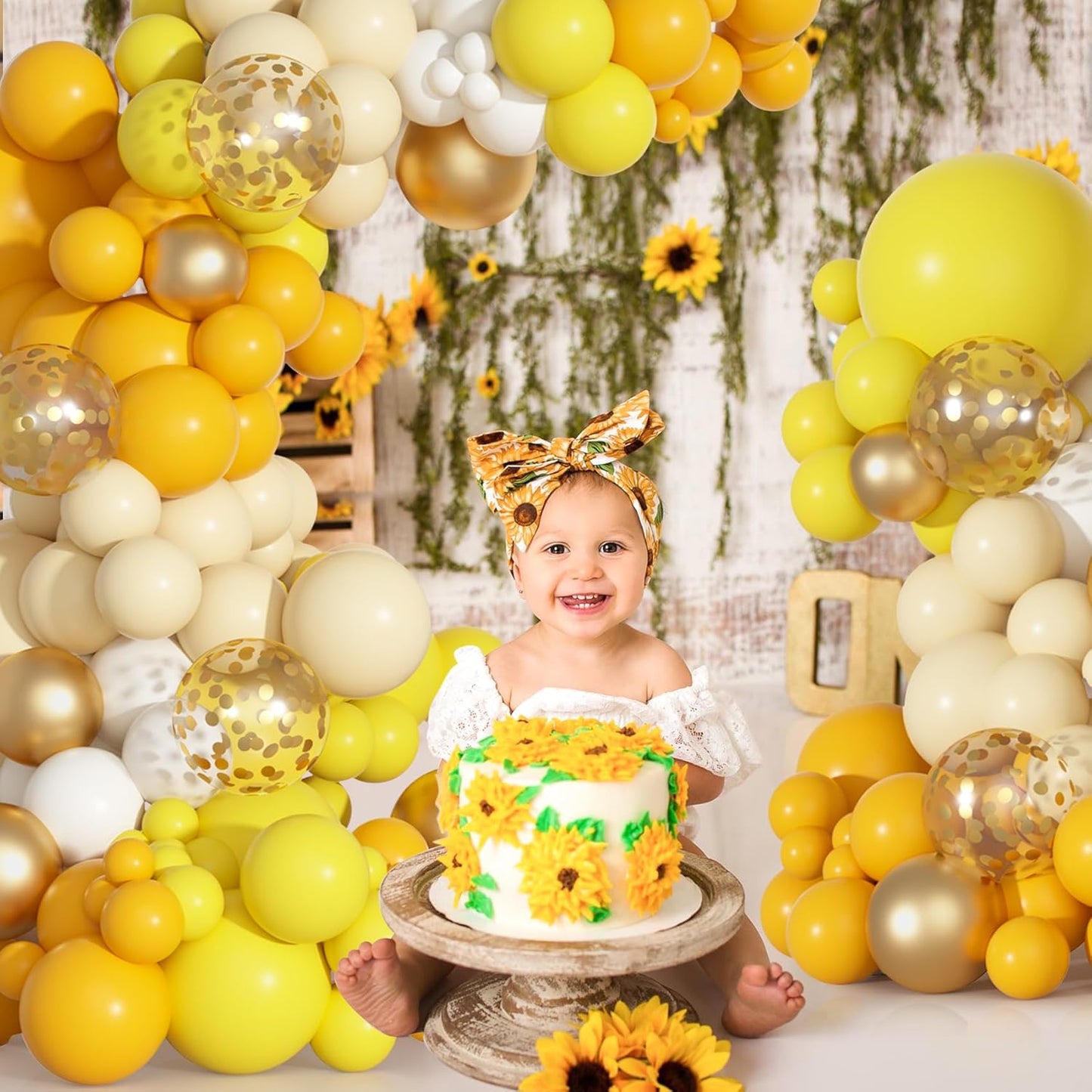 Yellow Gold Balloons Arch Garland Kit 18 12 10 5Inch | Different Sizes Mustard Pastel Yellow White Latex Metal Confetti Balloon for Sunflower Bee Baby Shower Birthday Party Decors