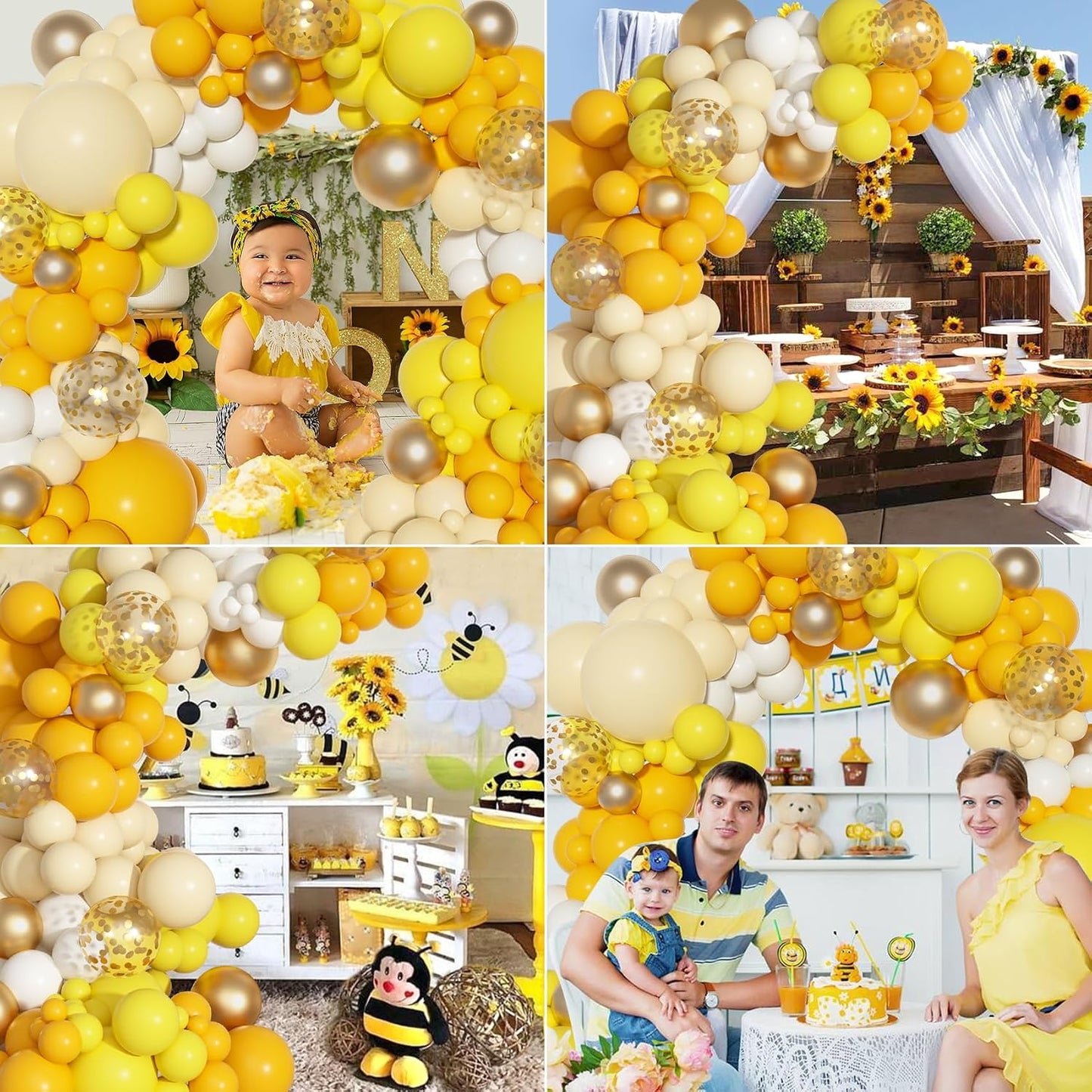 Yellow Gold Balloons Arch Garland Kit 18 12 10 5Inch | Different Sizes Mustard Pastel Yellow White Latex Metal Confetti Balloon for Sunflower Bee Baby Shower Birthday Party Decors