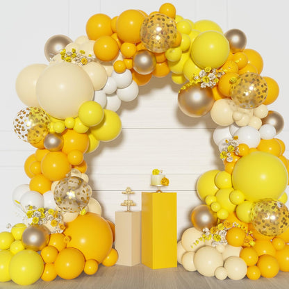 Yellow Gold Balloons Arch Garland Kit 18 12 10 5Inch | Different Sizes Mustard Pastel Yellow White Latex Metal Confetti Balloon for Sunflower Bee Baby Shower Birthday Party Decors