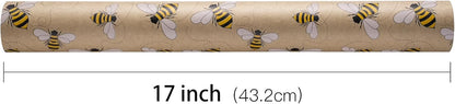 Bee Wrapping Paper Roll, Mini Roll, Honey Bee Design Kraft Gift Wrap Paper Great for Birthday, Party, Holiday, Baby Shower, 17 Inches X 16.4 Feet