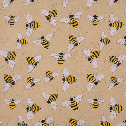 Bee Wrapping Paper Roll, Mini Roll, Honey Bee Design Kraft Gift Wrap Paper Great for Birthday, Party, Holiday, Baby Shower, 17 Inches X 16.4 Feet