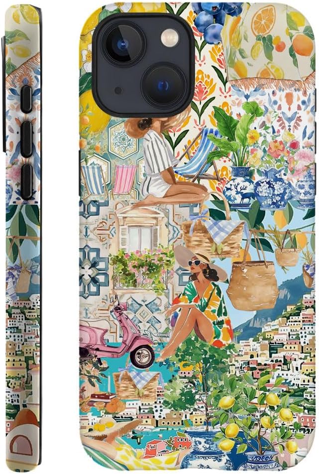 Case Compatible with iPhone 15 Plus,Durable Shock Protection Cover for Girl Women,Coastal Boho Lemon Collage