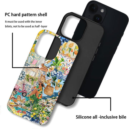 Case Compatible with iPhone 15 Plus,Durable Shock Protection Cover for Girl Women,Coastal Boho Lemon Collage