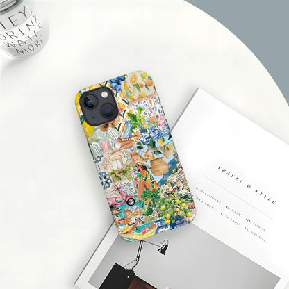 Case Compatible with iPhone 15 Plus,Durable Shock Protection Cover for Girl Women,Coastal Boho Lemon Collage