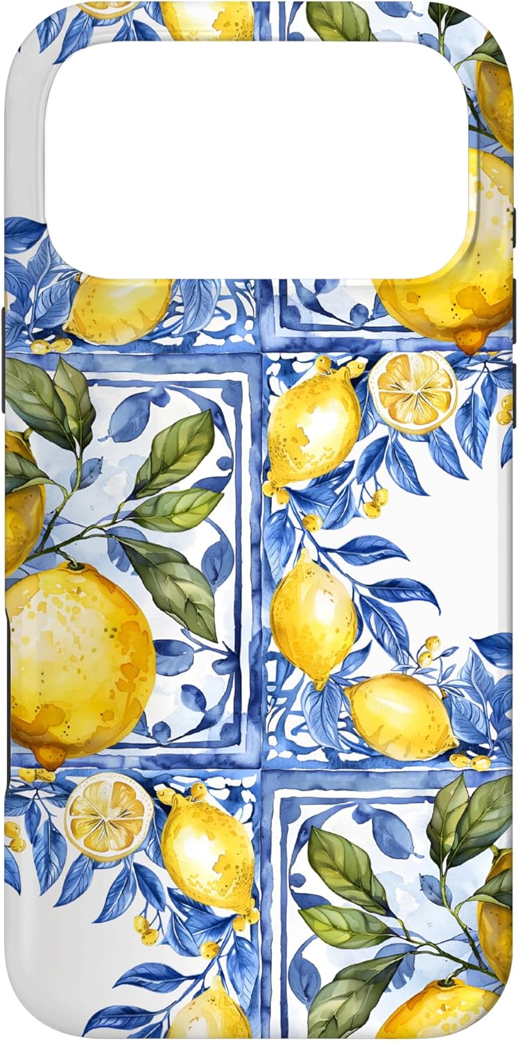 Lemon Italian Blue Tiles Pattern Portugal Morocco azulejo Case for iPhone 17 Pro Max