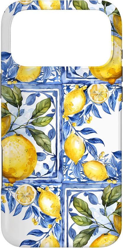 Lemon Italian Blue Tiles Pattern Portugal Morocco azulejo Case for iPhone 17 Pro Max