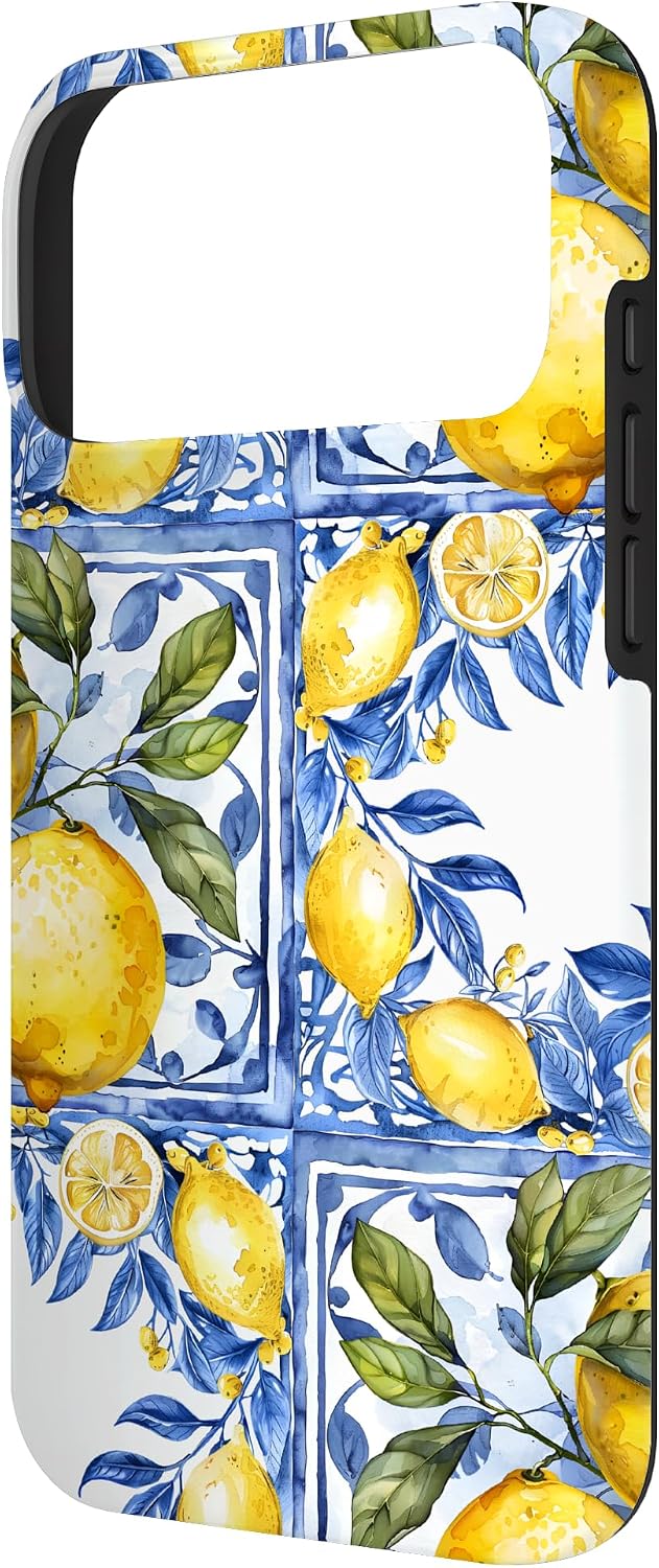 Lemon Italian Blue Tiles Pattern Portugal Morocco azulejo Case for iPhone 17 Pro Max
