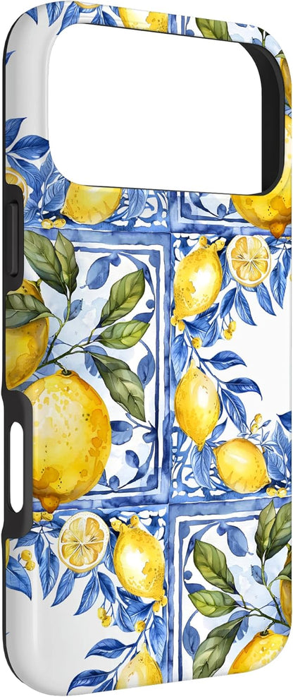 Lemon Italian Blue Tiles Pattern Portugal Morocco azulejo Case for iPhone 17 Pro Max