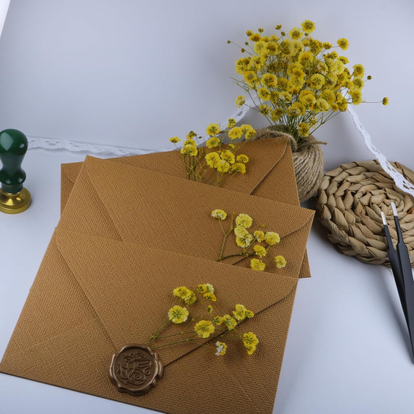50 Pcs Yellow Small Dried Babys Breath Flowers for Resin ,Real Dried Babys Breath Pressed Flower for Wedding Invitations Wax Seals ,Dry Flat Baby's Breath Flower with 1 Tweezers.