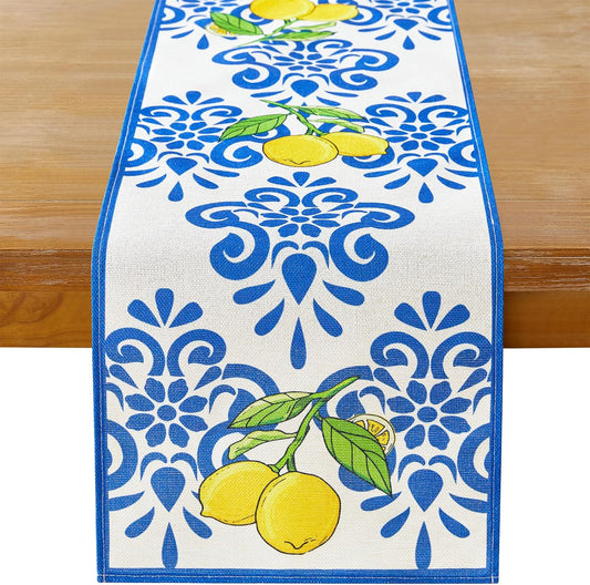 Lemon Table Runner Summer Blue Table Runners 13x72 Inches Long Table Runner for Home Kitchen Dining Table Decor