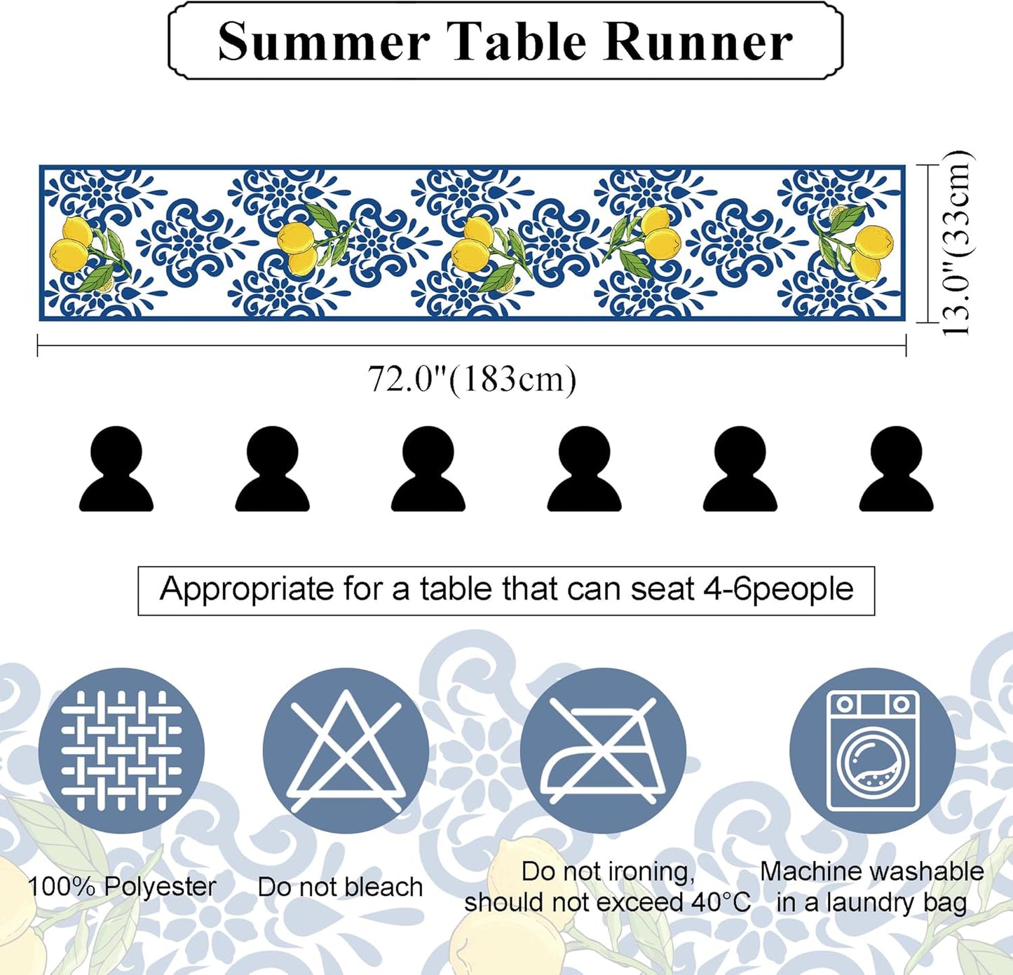 Lemon Table Runner Summer Blue Table Runners 13x72 Inches Long Table Runner for Home Kitchen Dining Table Decor
