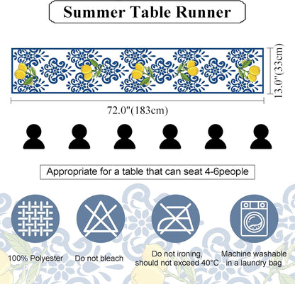 Lemon Table Runner Summer Blue Table Runners 13x72 Inches Long Table Runner for Home Kitchen Dining Table Decor