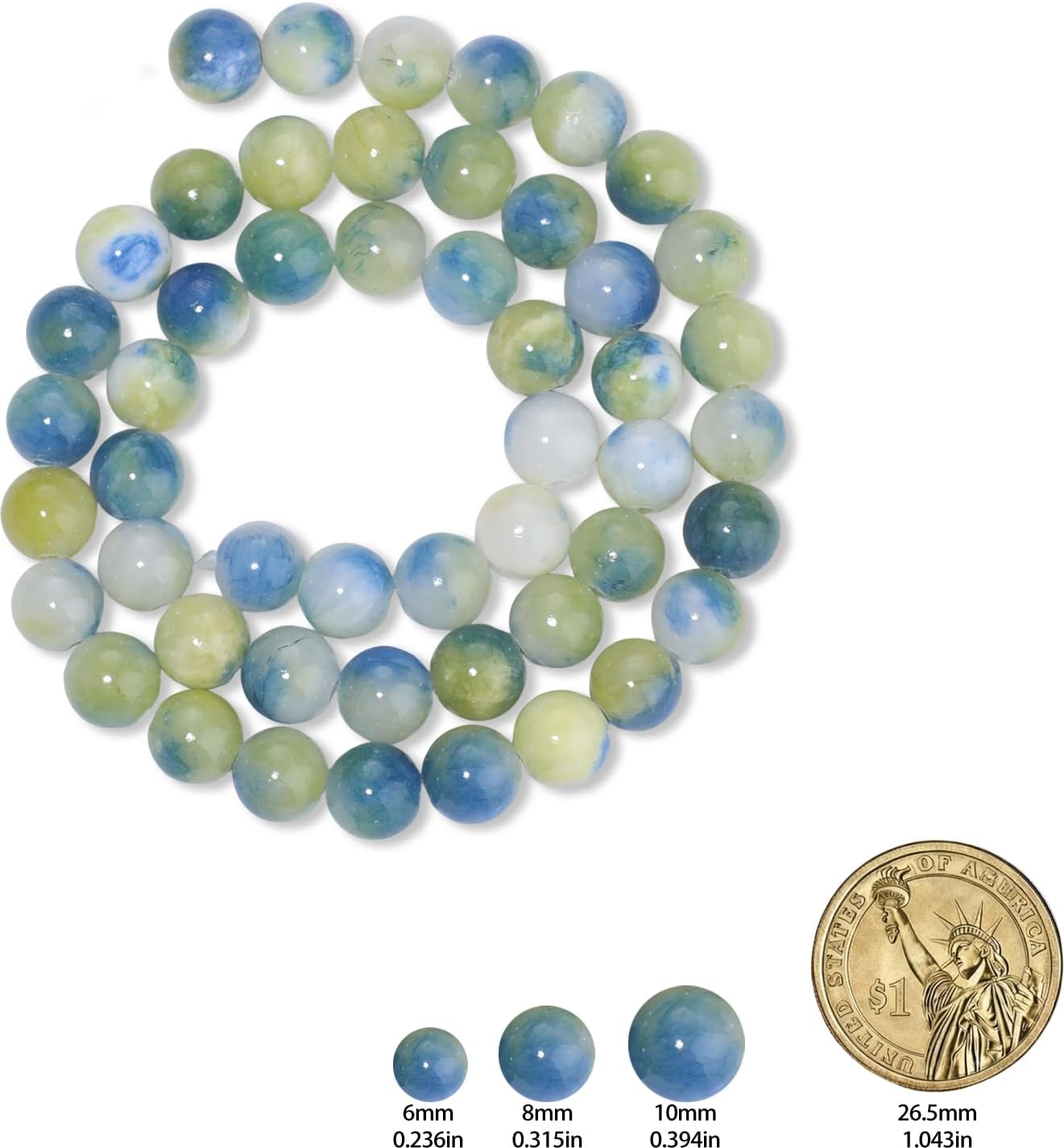 45pcs Yellow Persian Jade Energy Healing Beads for Bracelet，8mm Round Bulk Gemstone Beads for Jewelry Making Bracelet Necklace Earring DIY