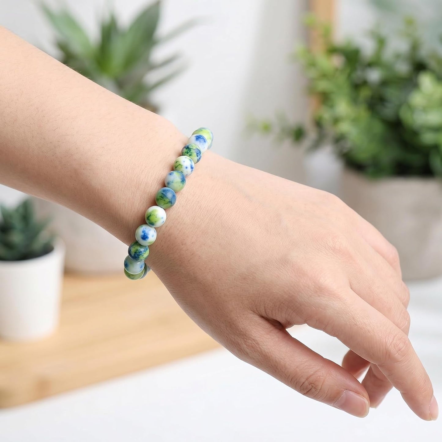 45pcs Yellow Persian Jade Energy Healing Beads for Bracelet，8mm Round Bulk Gemstone Beads for Jewelry Making Bracelet Necklace Earring DIY