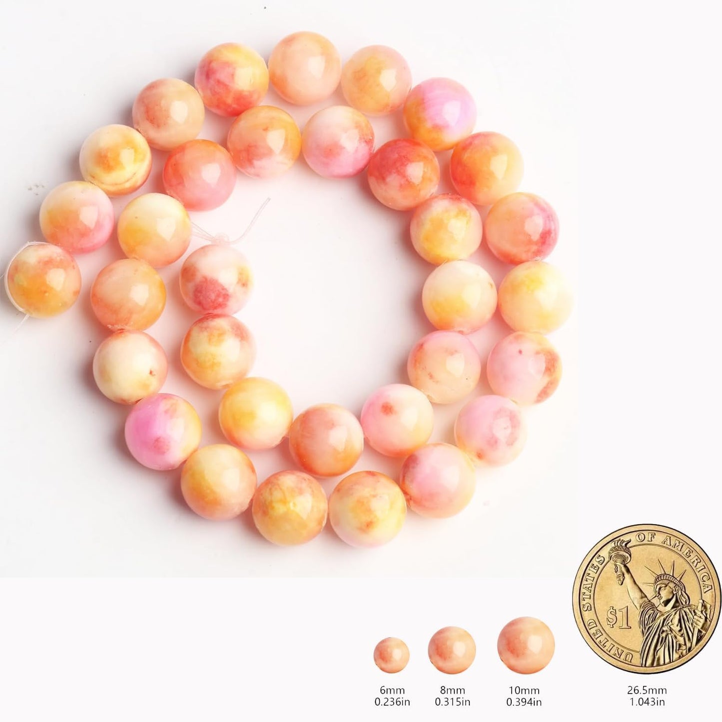 45pcs Yellow Persian Jade Energy Healing Beads for Bracelet，8mm Round Bulk Gemstone Beads for Jewelry Making Bracelet Necklace Earring DIY