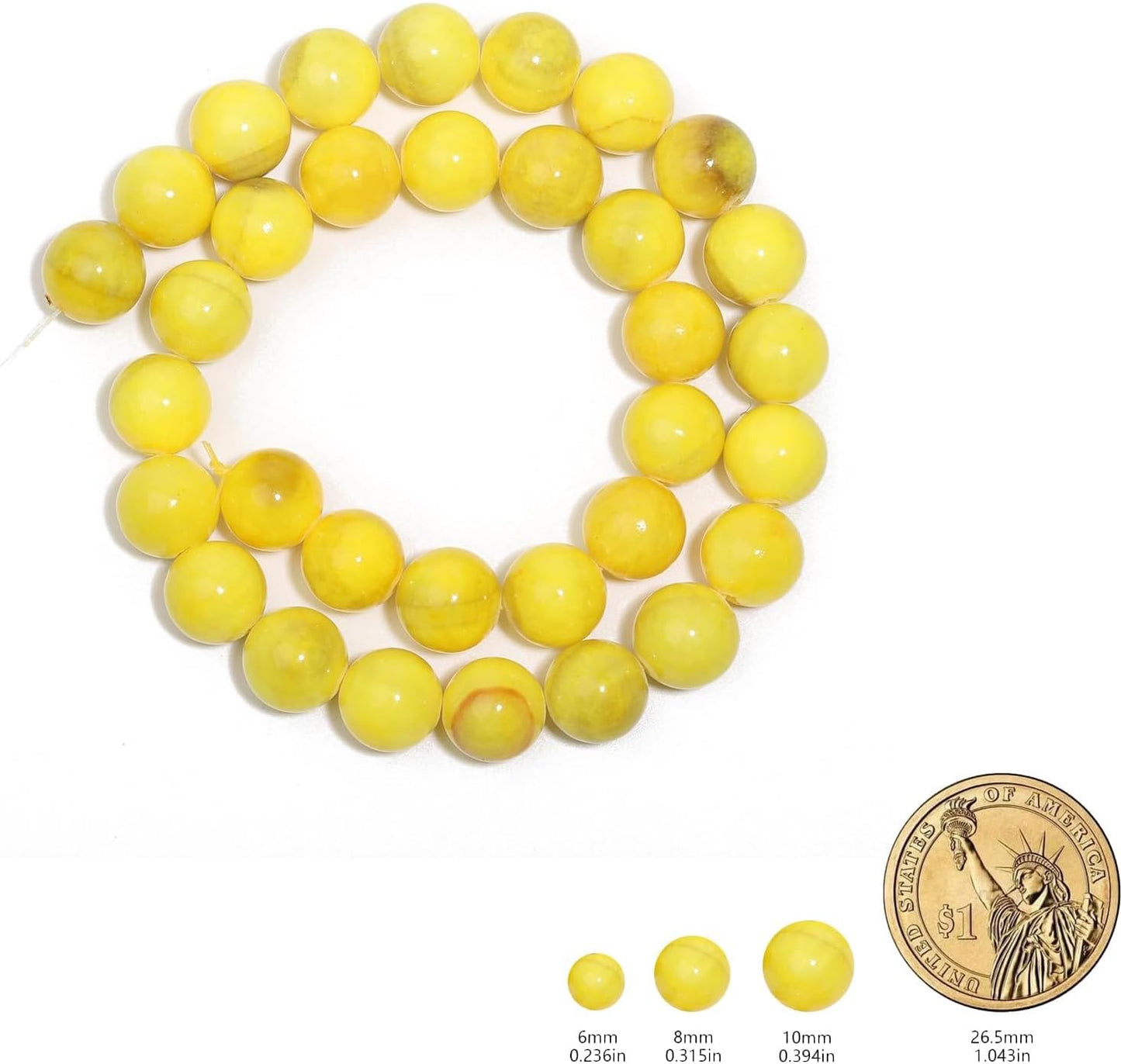 45pcs Yellow Persian Jade Energy Healing Beads for Bracelet，8mm Round Bulk Gemstone Beads for Jewelry Making Bracelet Necklace Earring DIY