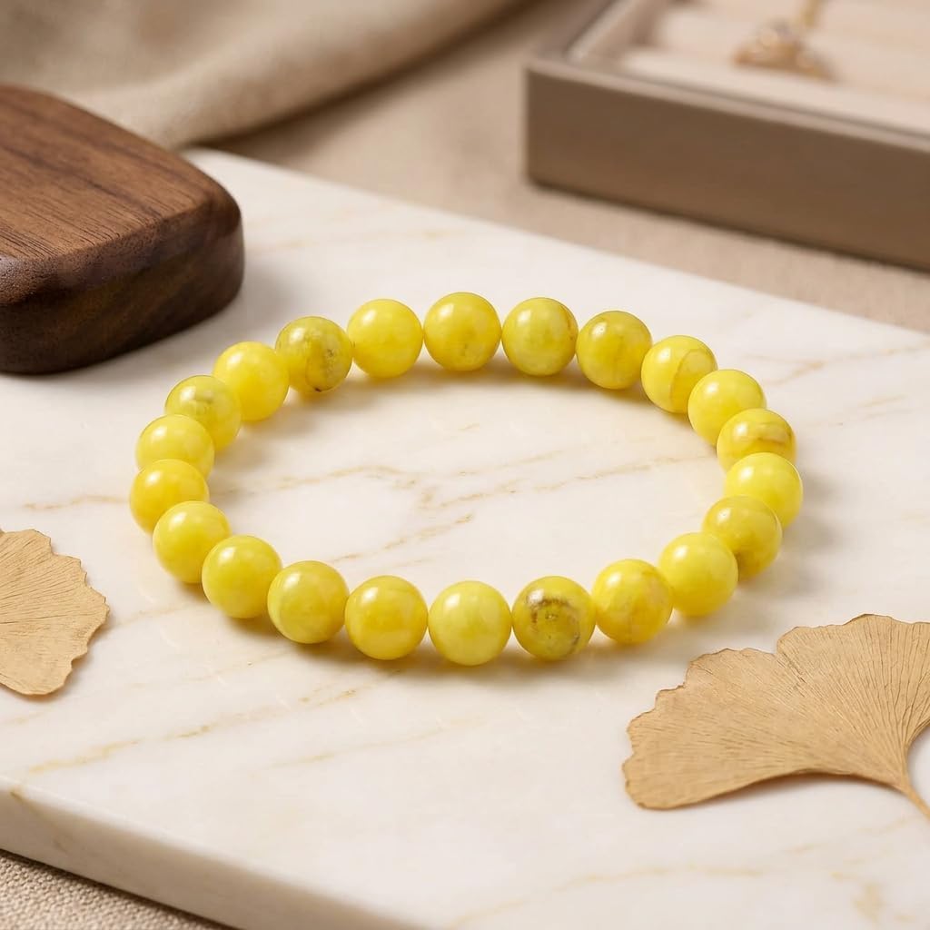 45pcs Yellow Persian Jade Energy Healing Beads for Bracelet，8mm Round Bulk Gemstone Beads for Jewelry Making Bracelet Necklace Earring DIY