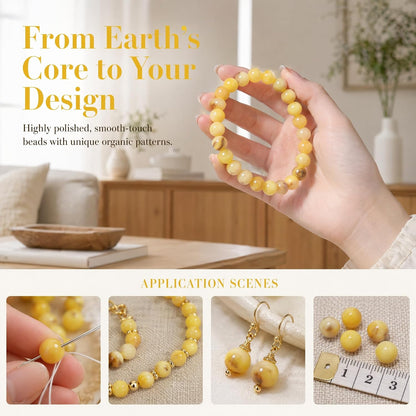 45pcs Yellow Persian Jade Energy Healing Beads for Bracelet，8mm Round Bulk Gemstone Beads for Jewelry Making Bracelet Necklace Earring DIY