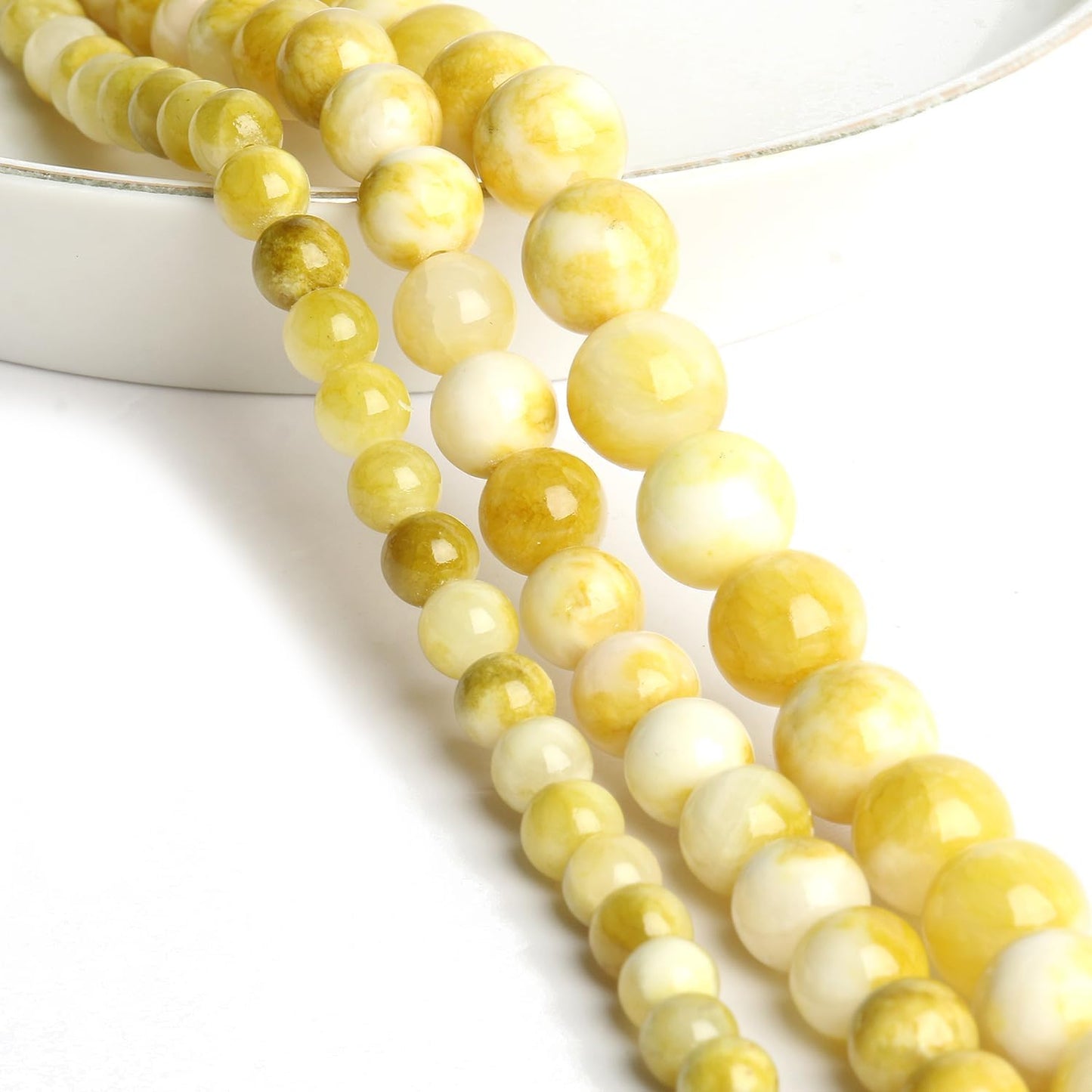 45pcs Yellow Persian Jade Energy Healing Beads for Bracelet，8mm Round Bulk Gemstone Beads for Jewelry Making Bracelet Necklace Earring DIY