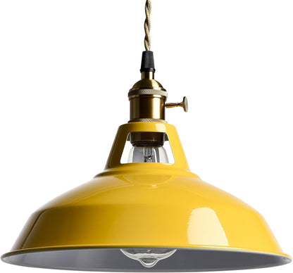 Nordic Hanging Pendant Light with Plug Metal Barn Hanging Light Fixture for Kitchen Bedroom Foyer, Yellow