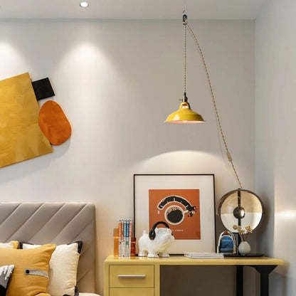 Nordic Hanging Pendant Light with Plug Metal Barn Hanging Light Fixture for Kitchen Bedroom Foyer, Yellow
