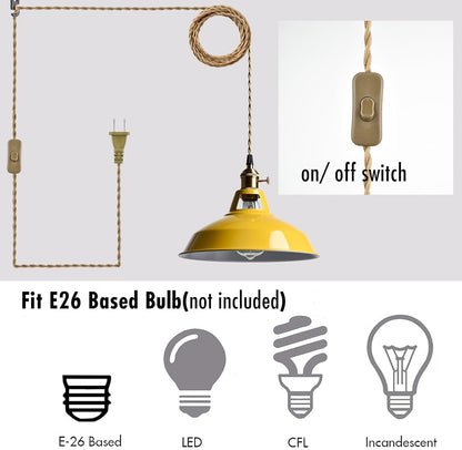 Nordic Hanging Pendant Light with Plug Metal Barn Hanging Light Fixture for Kitchen Bedroom Foyer, Yellow