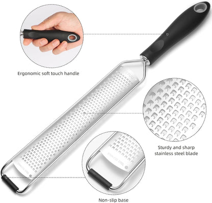 Premium Lemon Zester Grater,Stainless Steel (Black+Yellow) | For Parmesan Cheese, Lemon, Ginger, Garlic, Nutmeg, Chocolate; Sharp Blade, Dishwasher Safe, Multi-use Kitchen Tool