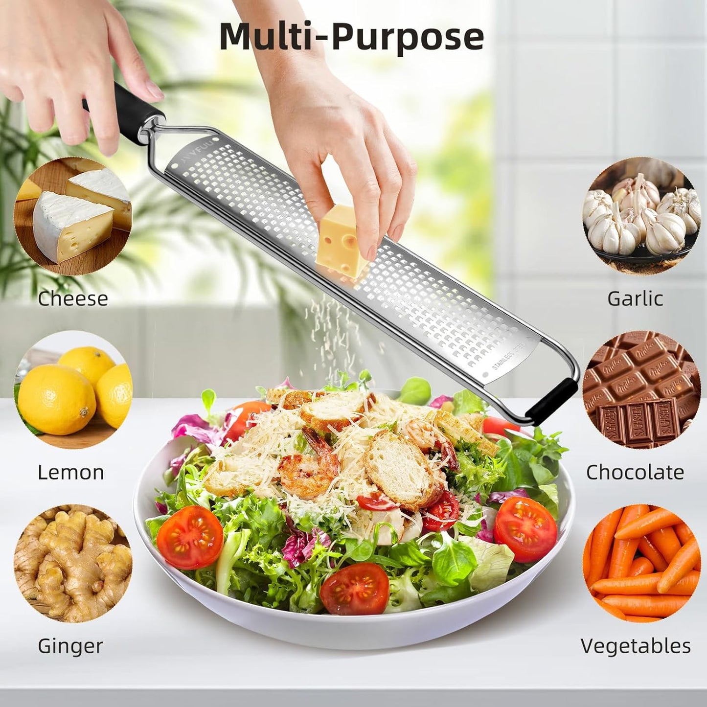 Premium Lemon Zester Grater,Stainless Steel (Black+Yellow) | For Parmesan Cheese, Lemon, Ginger, Garlic, Nutmeg, Chocolate; Sharp Blade, Dishwasher Safe, Multi-use Kitchen Tool