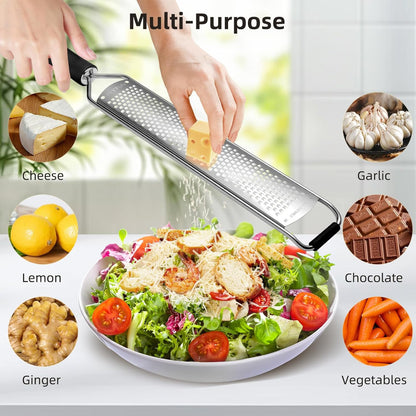 Premium Lemon Zester Grater,Stainless Steel (Black+Yellow) | For Parmesan Cheese, Lemon, Ginger, Garlic, Nutmeg, Chocolate; Sharp Blade, Dishwasher Safe, Multi-use Kitchen Tool