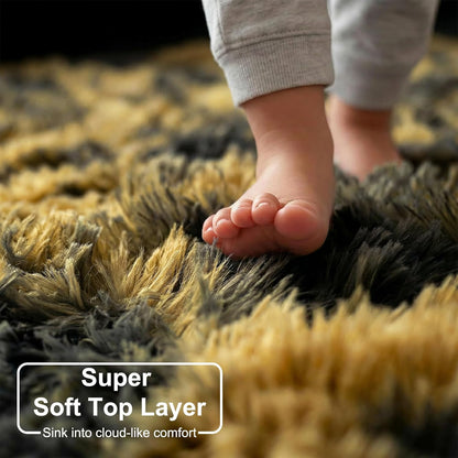 Black Gold Yellow Grey Rugs for Bedroom Living Room Decor, Fluffy Furry Fuzzy Shaggy Area Rug 4x6 for Kids Room Dorm Home Office, Modern Cool Leopard Cheetah Shag Carpet for Teen Boys Men