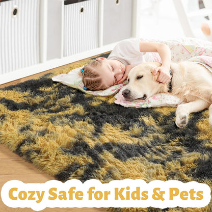 Black Gold Yellow Grey Rugs for Bedroom Living Room Decor, Fluffy Furry Fuzzy Shaggy Area Rug 4x6 for Kids Room Dorm Home Office, Modern Cool Leopard Cheetah Shag Carpet for Teen Boys Men