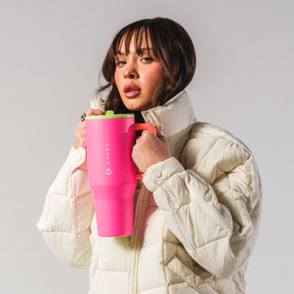 Traveler 40oz, Insulated Tumbler with Handle & Straw, Lemon Lime