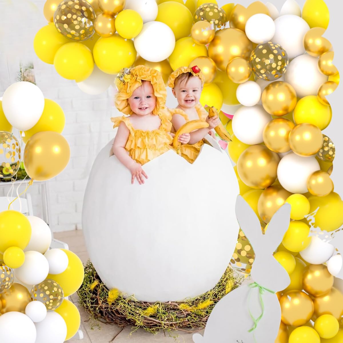 Yellow White Gold Balloon Garland Arch Kit, 122PCS White Yellow Balloons Metallic Gold Confetti Balloon for Birthday Wedding Baby Shower Spring Summer Lemon Girls Honeybee Popcorn Sunflower Decoration