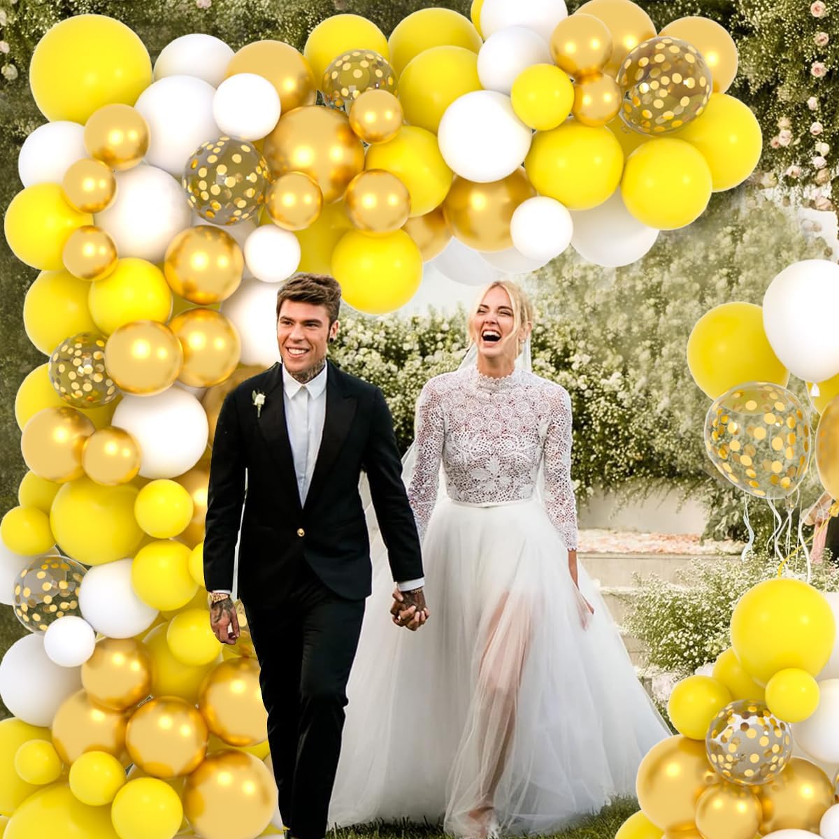 Yellow White Gold Balloon Garland Arch Kit, 122PCS White Yellow Balloons Metallic Gold Confetti Balloon for Birthday Wedding Baby Shower Spring Summer Lemon Girls Honeybee Popcorn Sunflower Decoration