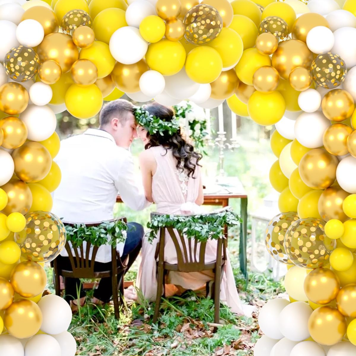 Yellow White Gold Balloon Garland Arch Kit, 122PCS White Yellow Balloons Metallic Gold Confetti Balloon for Birthday Wedding Baby Shower Spring Summer Lemon Girls Honeybee Popcorn Sunflower Decoration